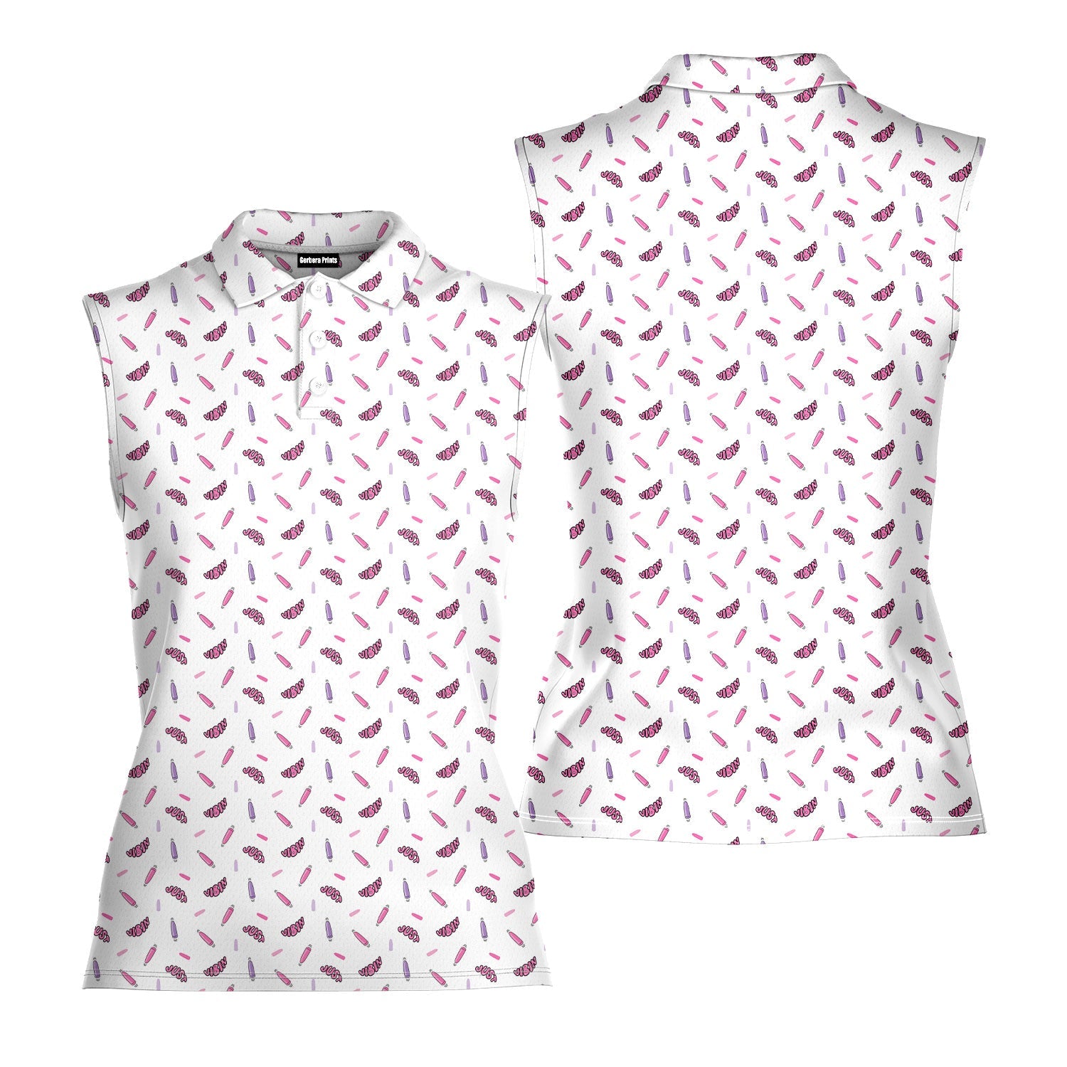 Just Vibin-Women Sleeveless Polo Shirt-Gerbera Prints