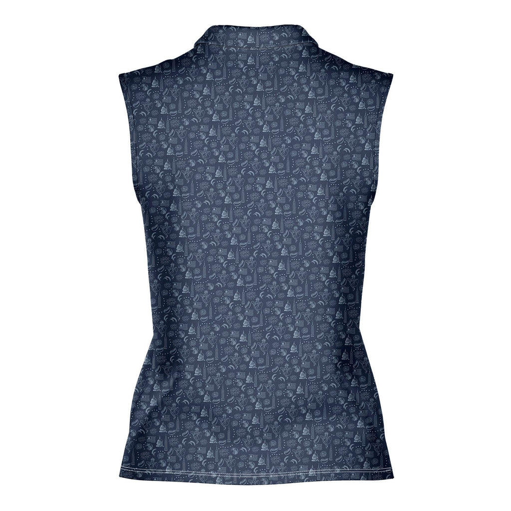 The American-Women Sleeveless Polo Shirt-Gerbera Prints