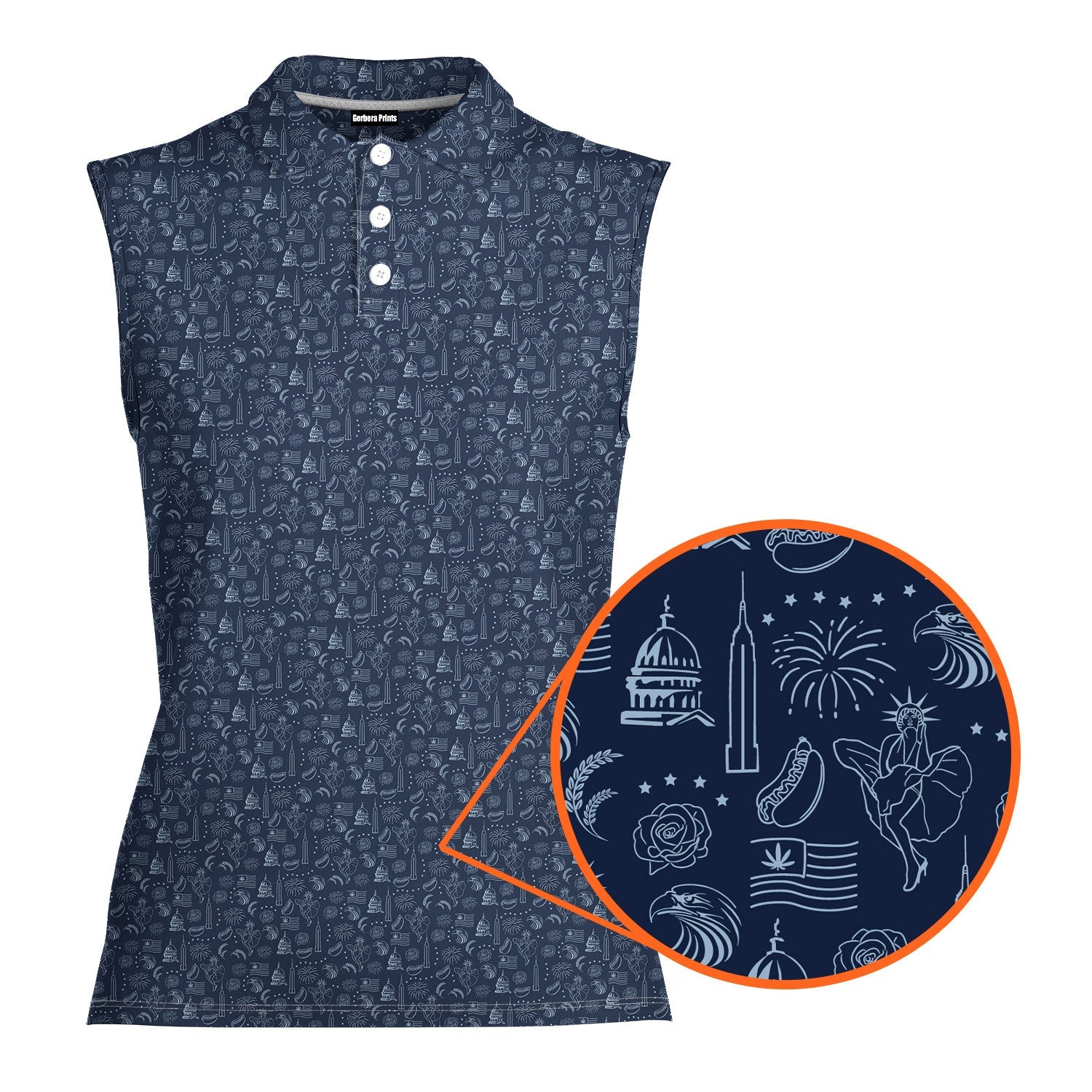 The American-Women Sleeveless Polo Shirt-Gerbera Prints