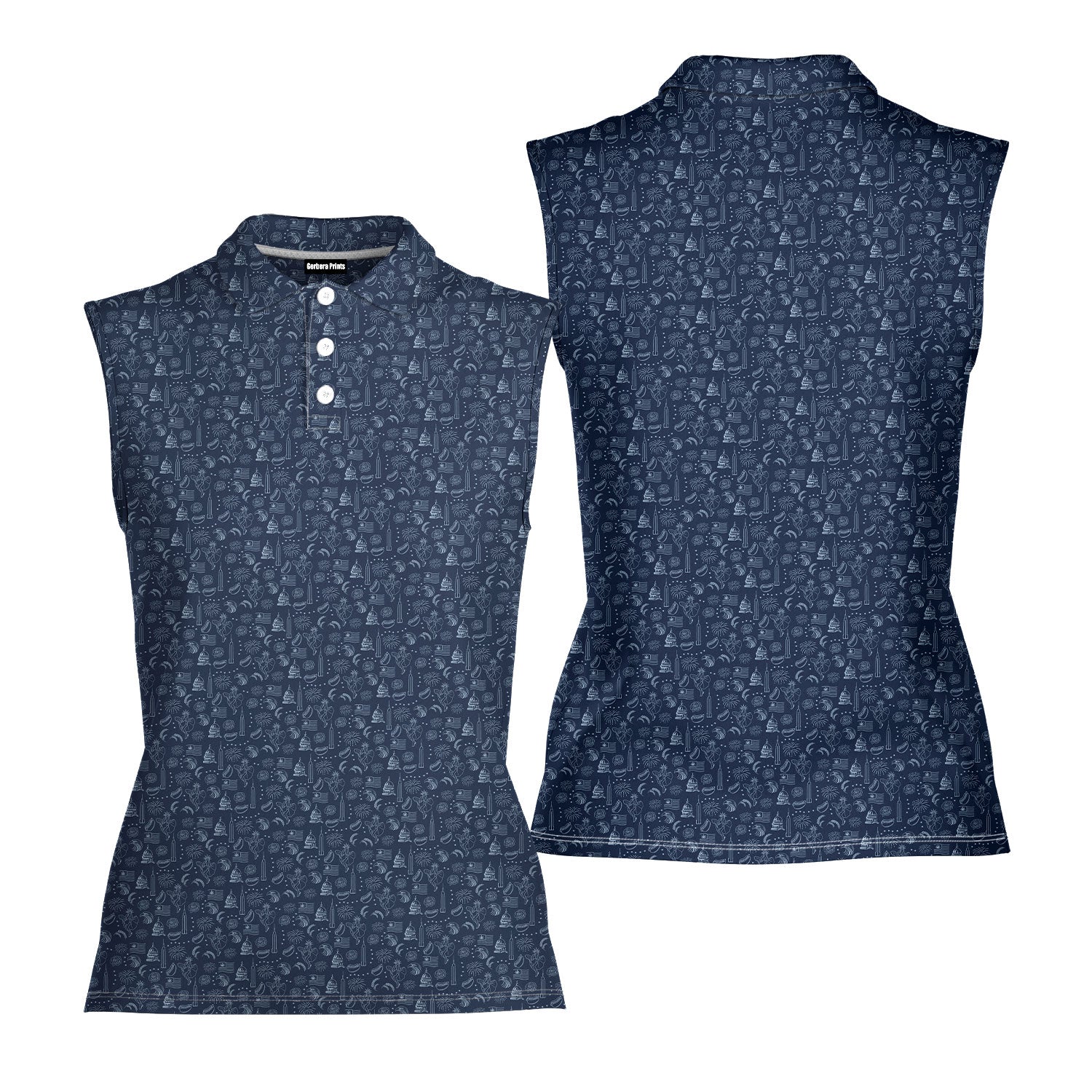 The American-Women Sleeveless Polo Shirt-Gerbera Prints