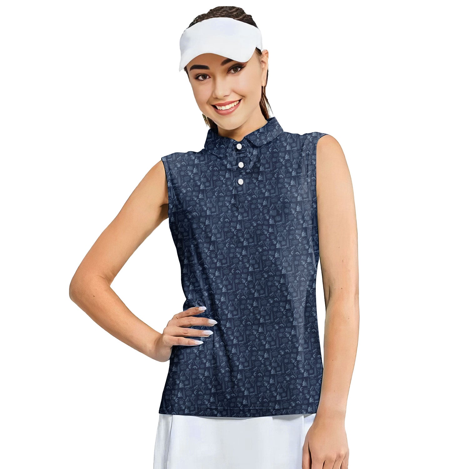 The American-Women Sleeveless Polo Shirt-Gerbera Prints