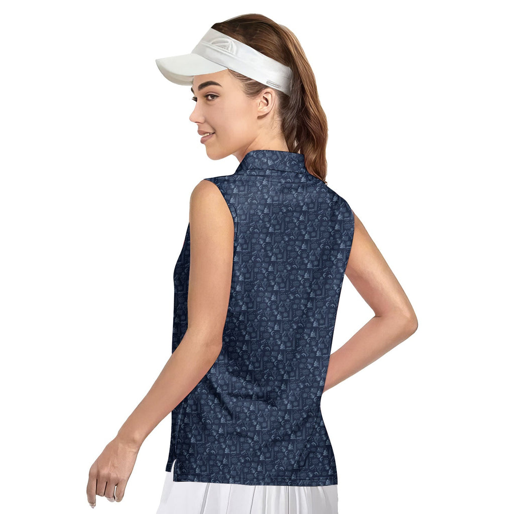 The American-Women Sleeveless Polo Shirt-Gerbera Prints