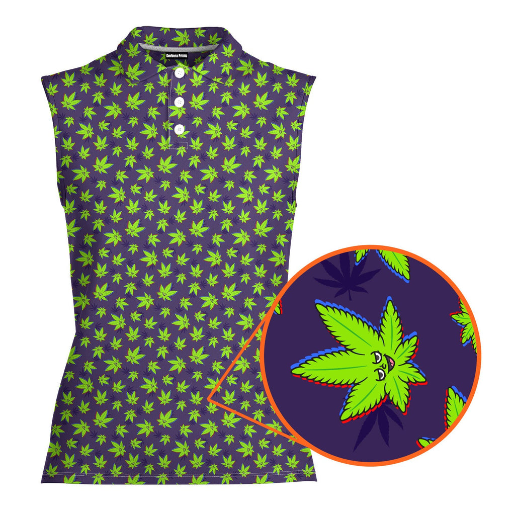 Mary Jane-Women Sleeveless Polo Shirt-Gerbera Prints