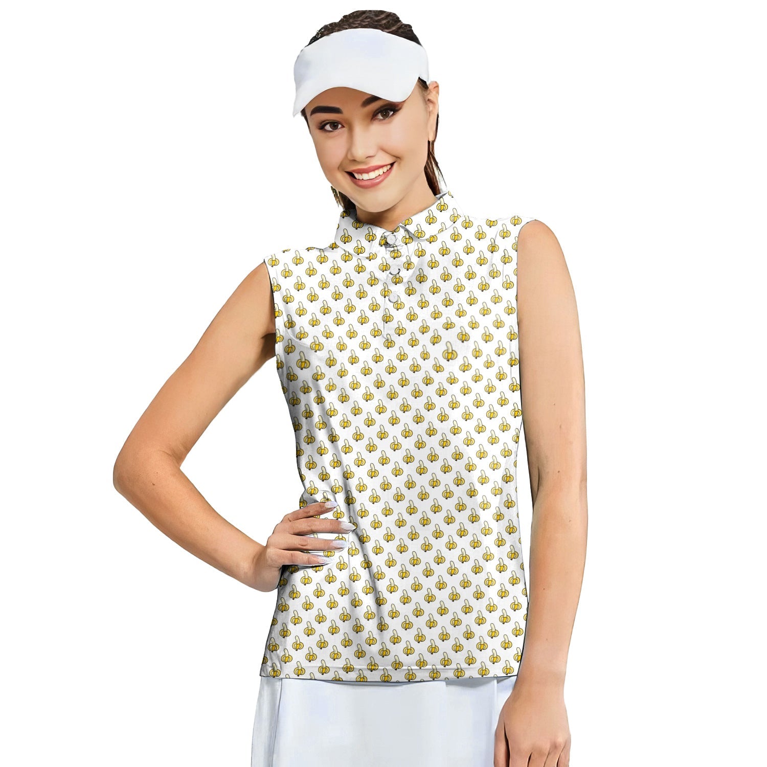 Banana-Women Sleeveless Polo Shirt-Gerbera Prints