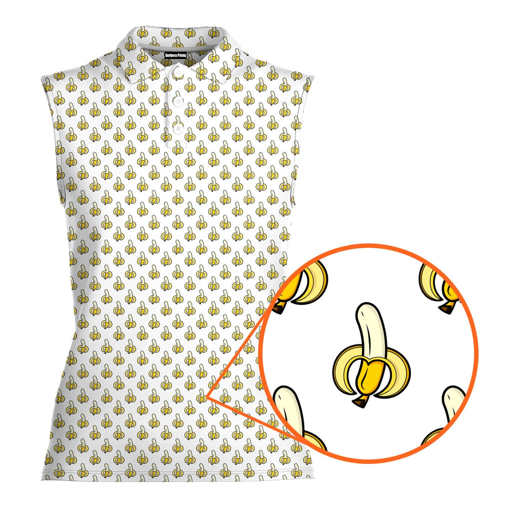 Banana-Women Sleeveless Polo Shirt-Gerbera Prints