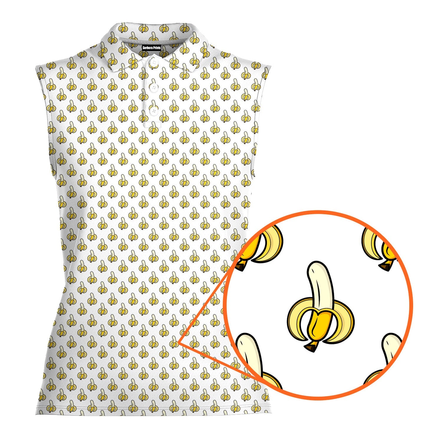 Banana-Women Sleeveless Polo Shirt-Gerbera Prints