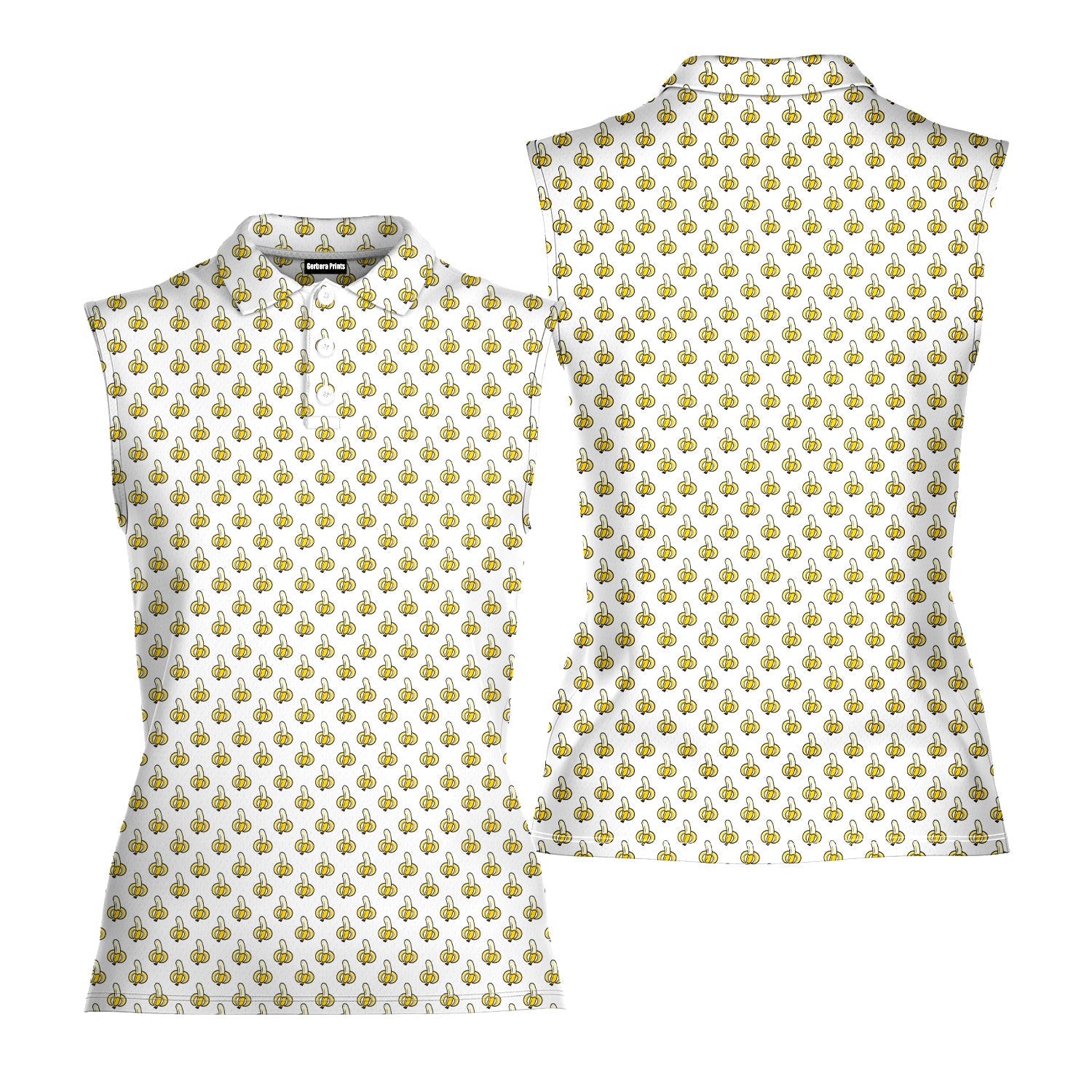 Banana-Women Sleeveless Polo Shirt-Gerbera Prints