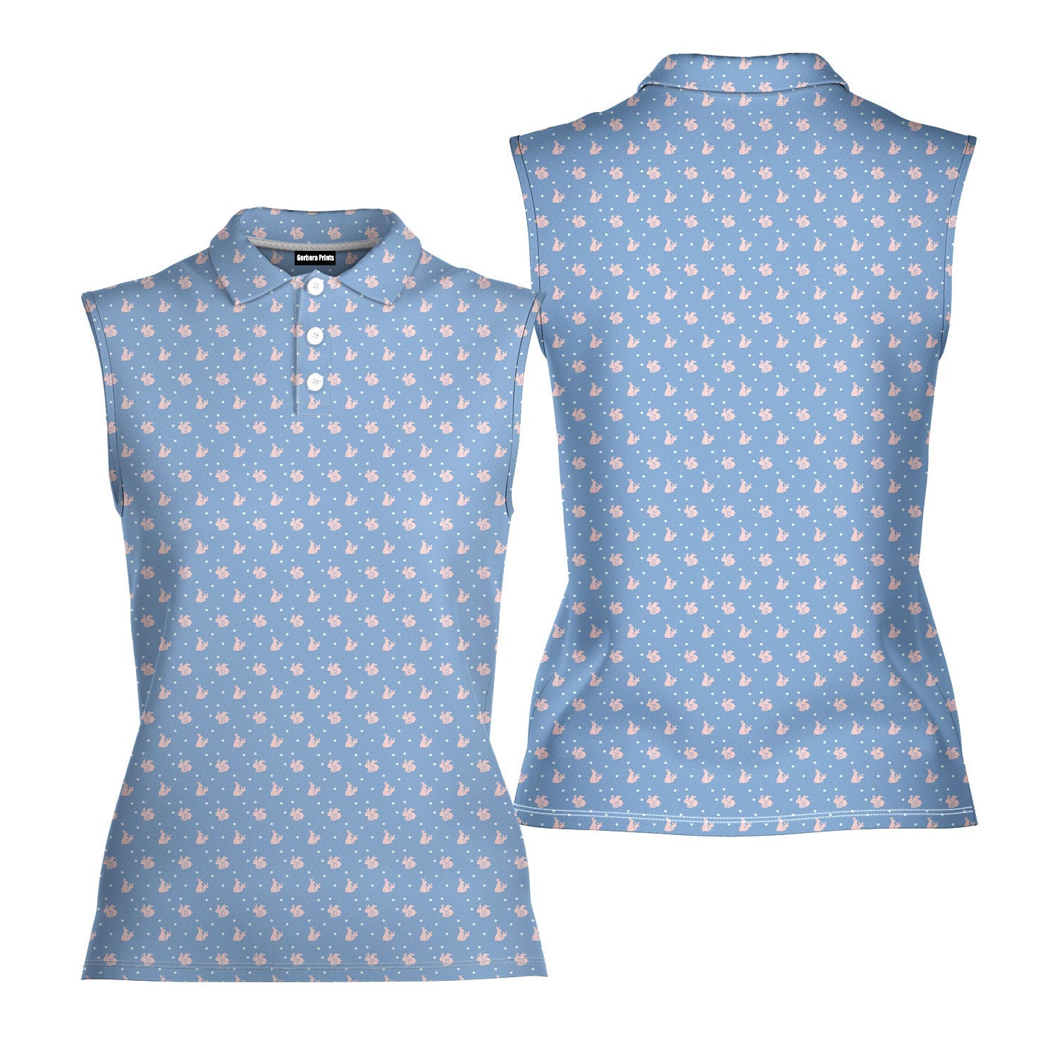 Lovers Rabbits-Women Sleeveless Polo Shirt-Gerbera Prints