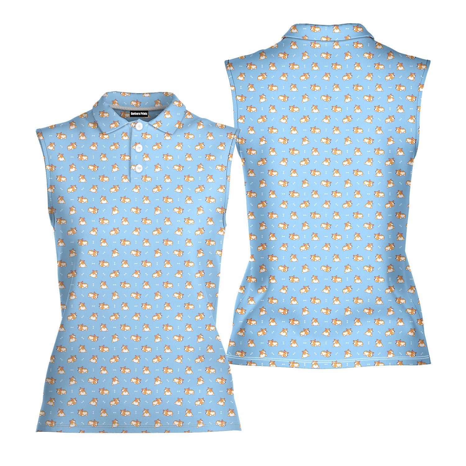 Doggy Style-Women Sleeveless Polo Shirt-Gerbera Prints