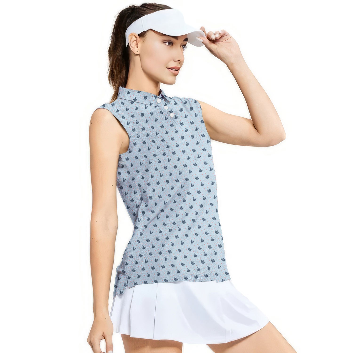 Lovers Rabbits-Women Sleeveless Polo Shirt-Gerbera Prints