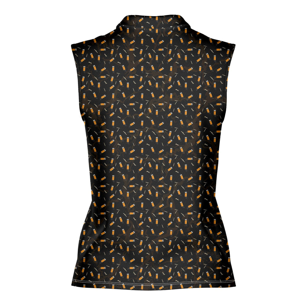 Cigarette Butts-Women Sleeveless Polo Shirt-Gerbera Prints