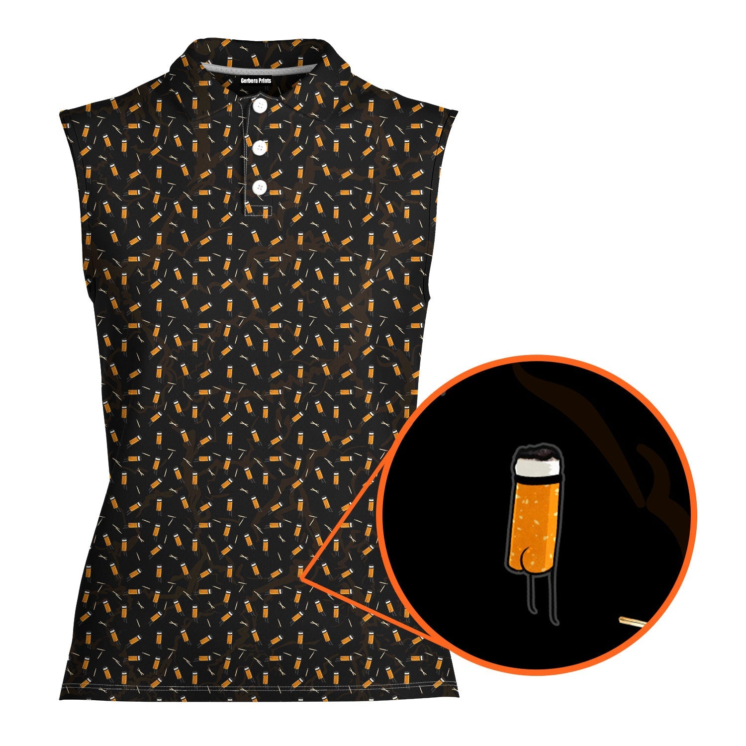 Cigarette Butts-Women Sleeveless Polo Shirt-Gerbera Prints