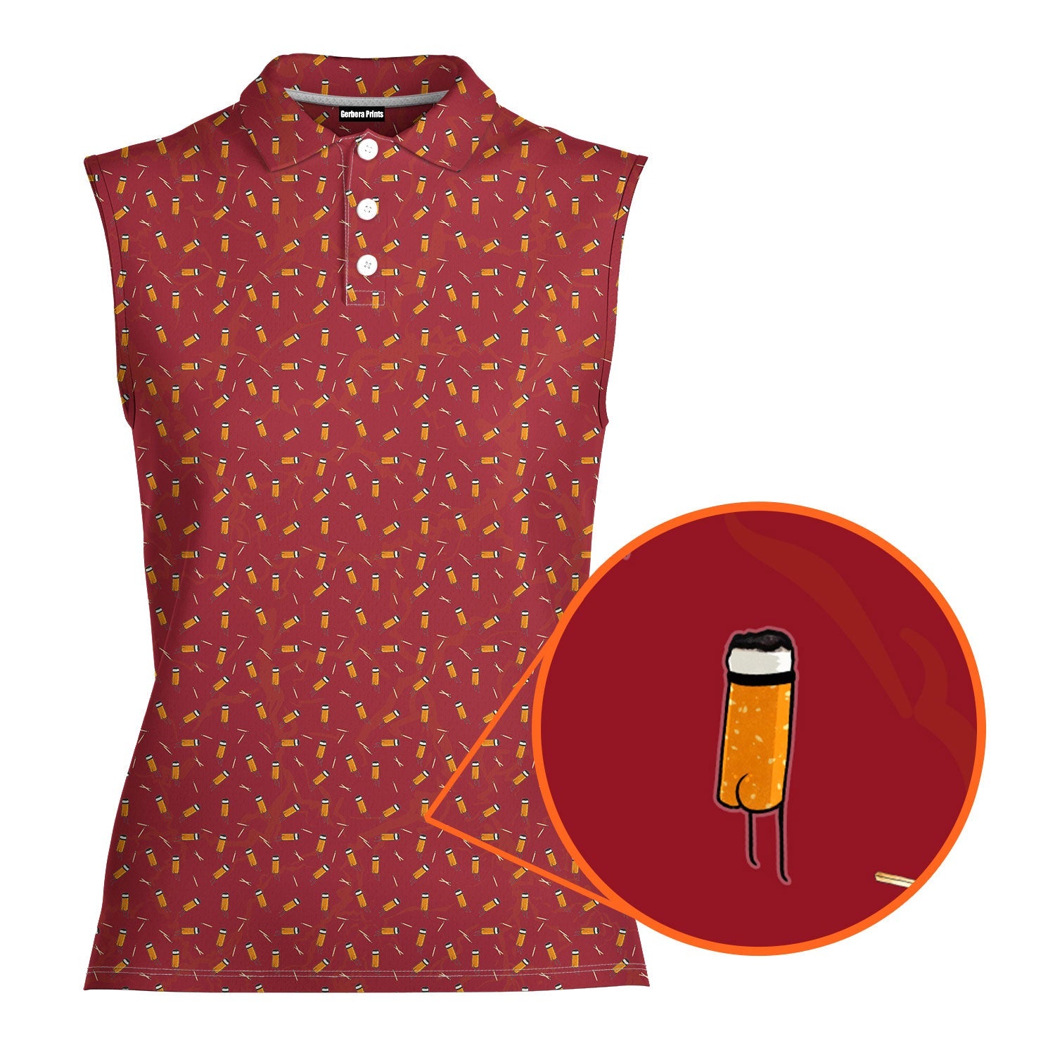 Cigarette Butts-Women Sleeveless Polo Shirt-Gerbera Prints