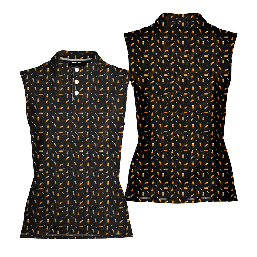 Cigarette Butts-Women Sleeveless Polo Shirt-Gerbera Prints