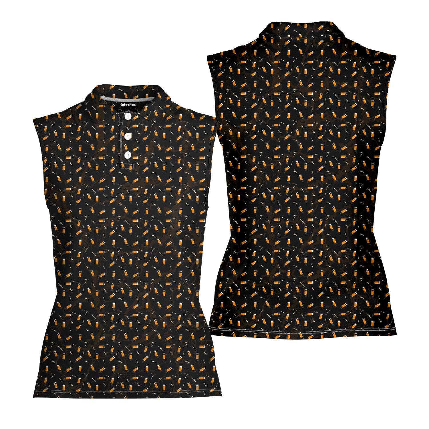 Cigarette Butts-Women Sleeveless Polo Shirt-Gerbera Prints