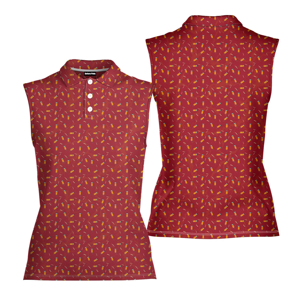 Cigarette Butts-Women Sleeveless Polo Shirt-Gerbera Prints