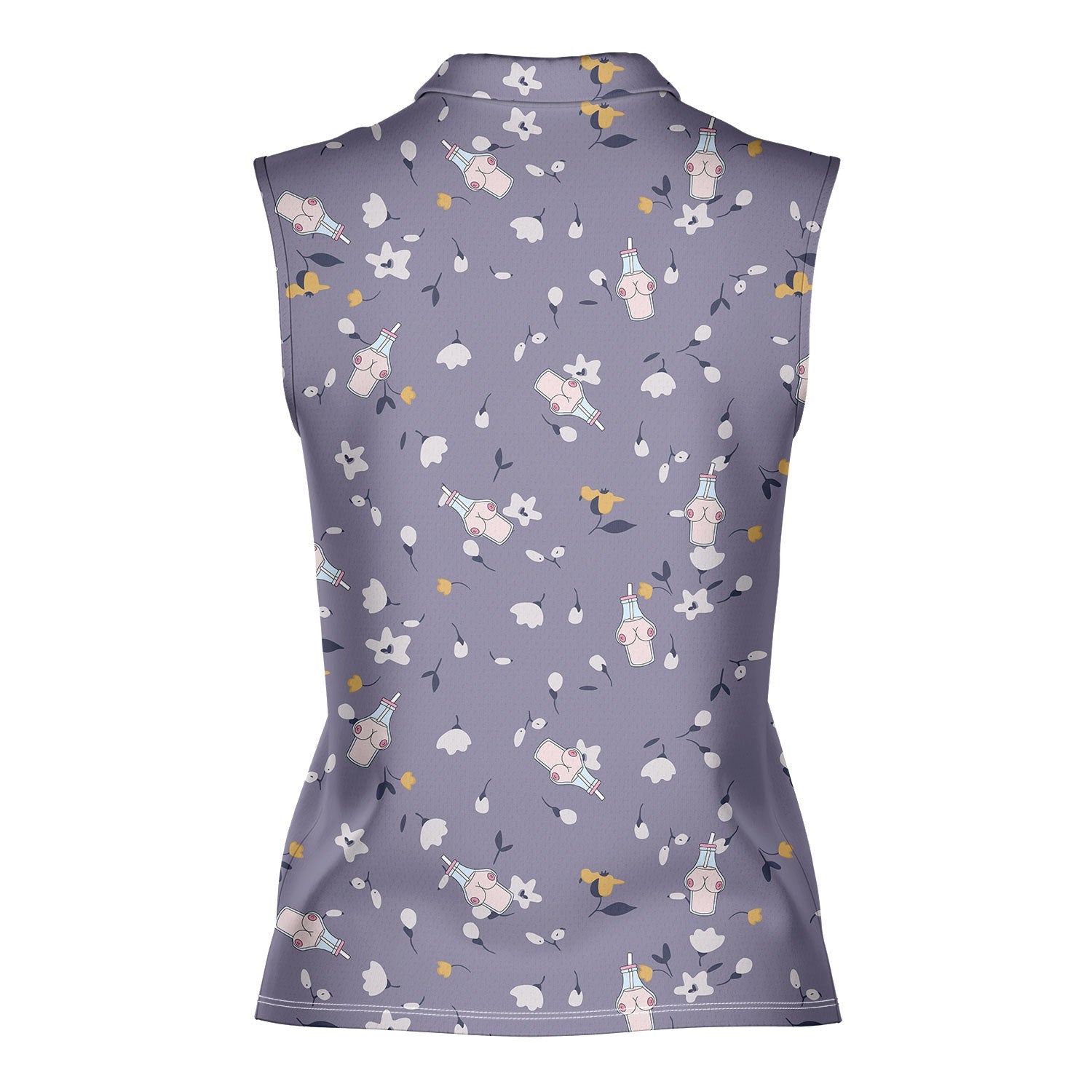 Milk Bottle-Women Sleeveless Polo Shirt-Gerbera Prints