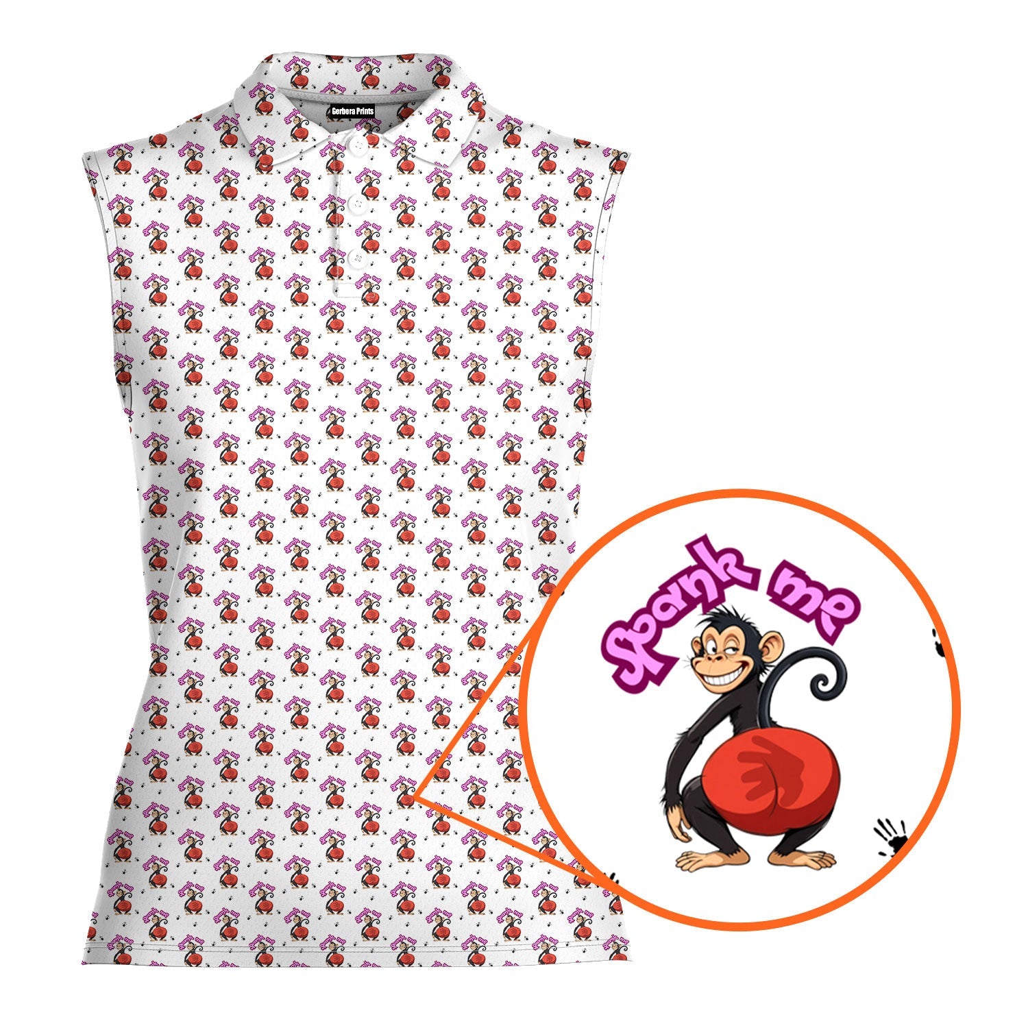 Spank The Monkey-Women Sleeveless Polo Shirt-Gerbera Prints