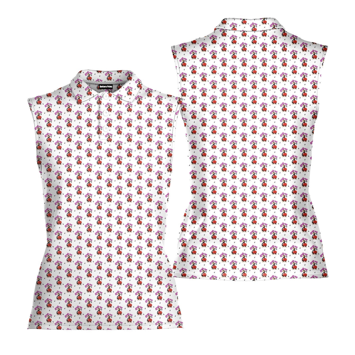 Spank The Monkey-Women Sleeveless Polo Shirt-Gerbera Prints