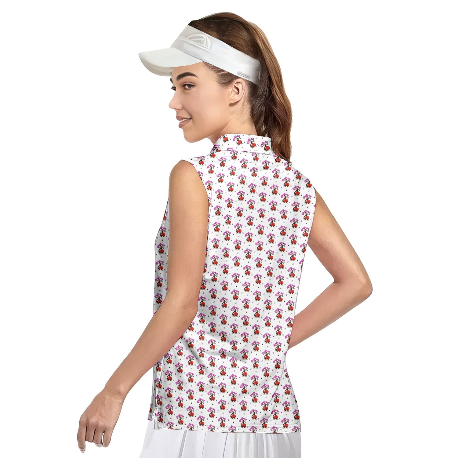 Spank The Monkey-Women Sleeveless Polo Shirt-Gerbera Prints