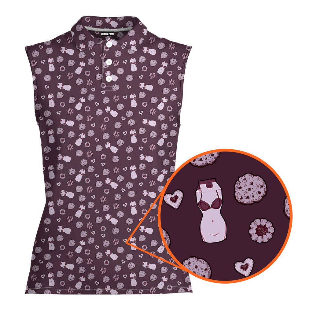 Milk & Cookies-Women Sleeveless Polo Shirt-Gerbera Prints