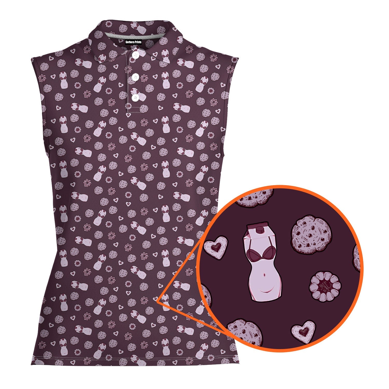 Milk & Cookies-Women Sleeveless Polo Shirt-Gerbera Prints