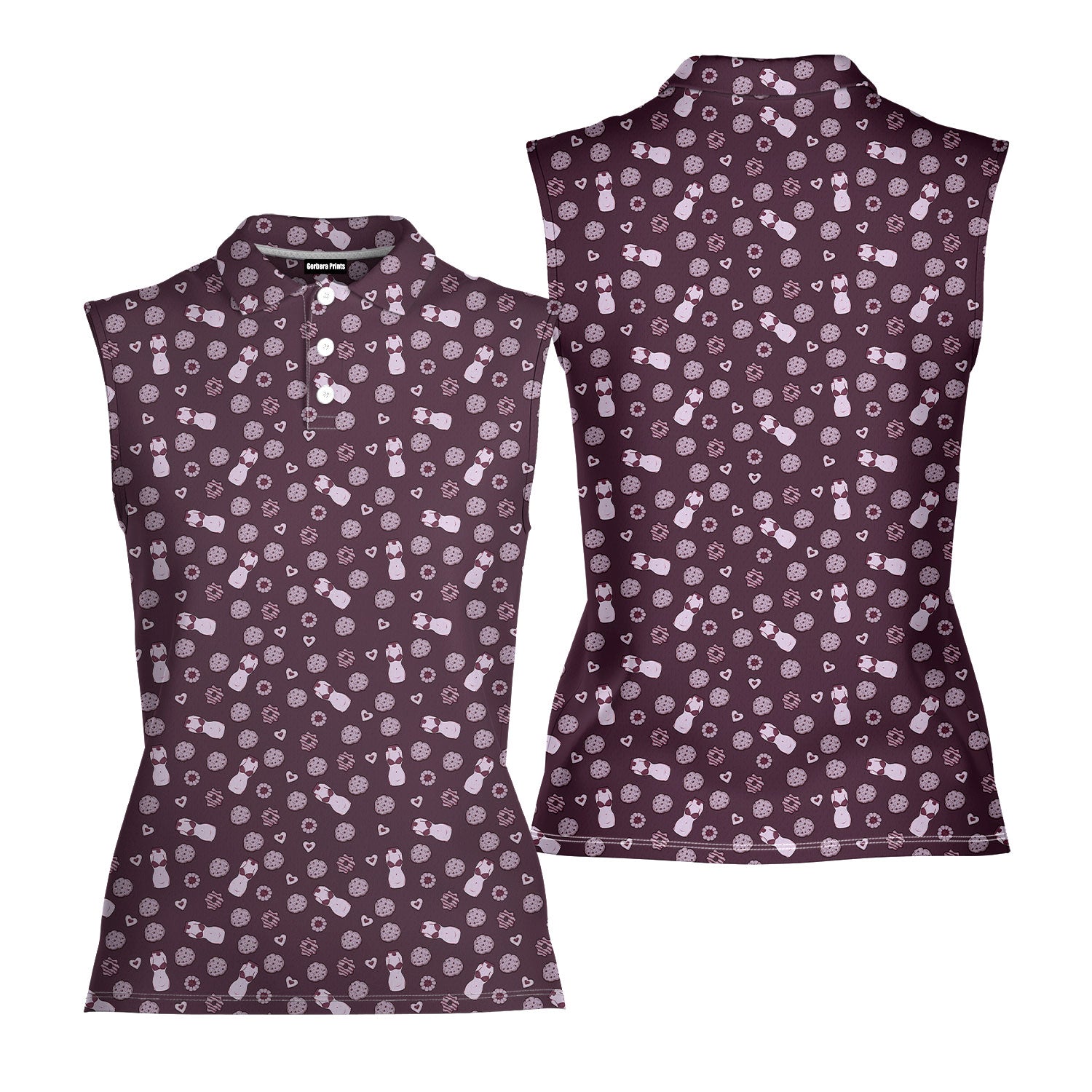 Milk & Cookies-Women Sleeveless Polo Shirt-Gerbera Prints