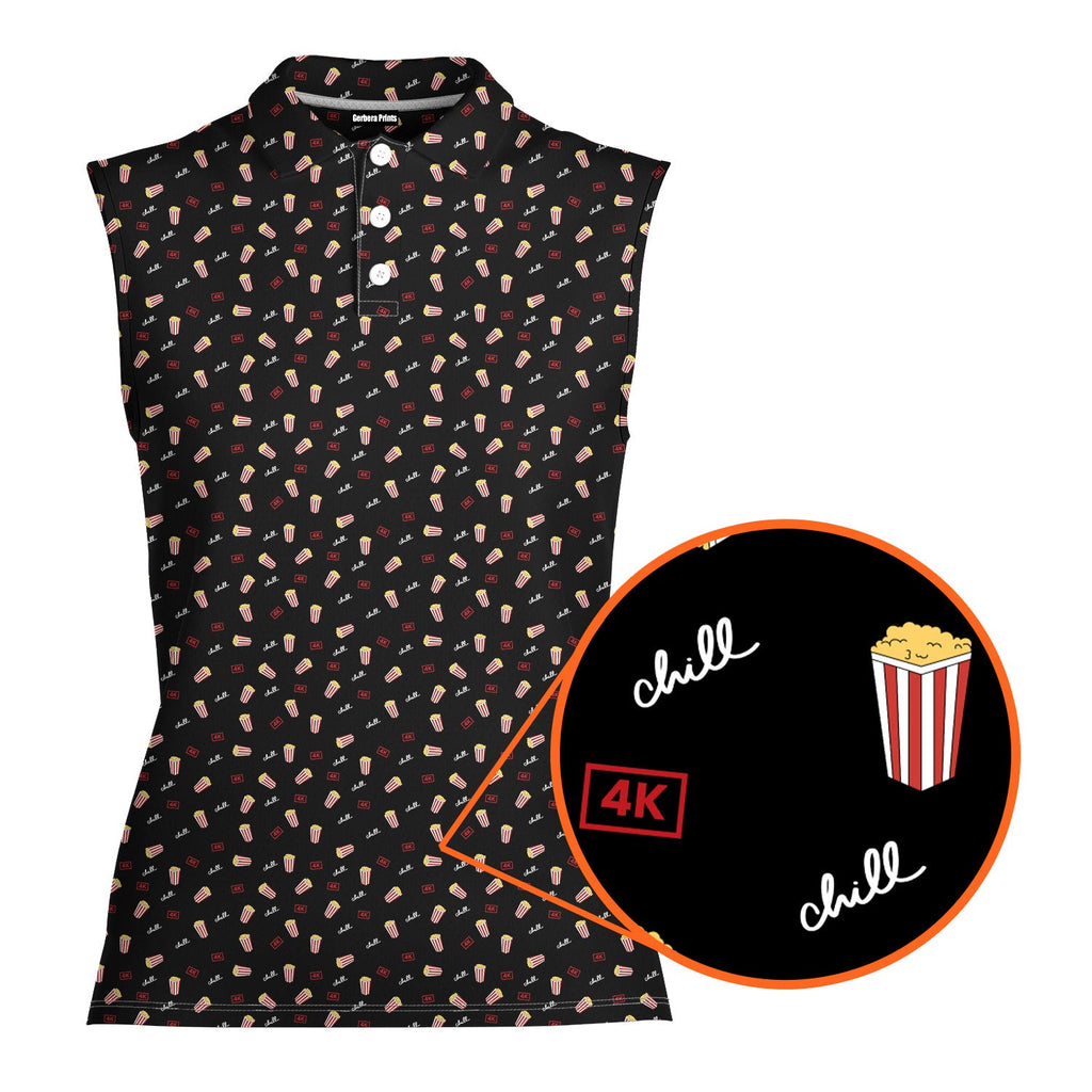 Netflix and Chill-Women Sleeveless Polo Shirt-Gerbera Prints