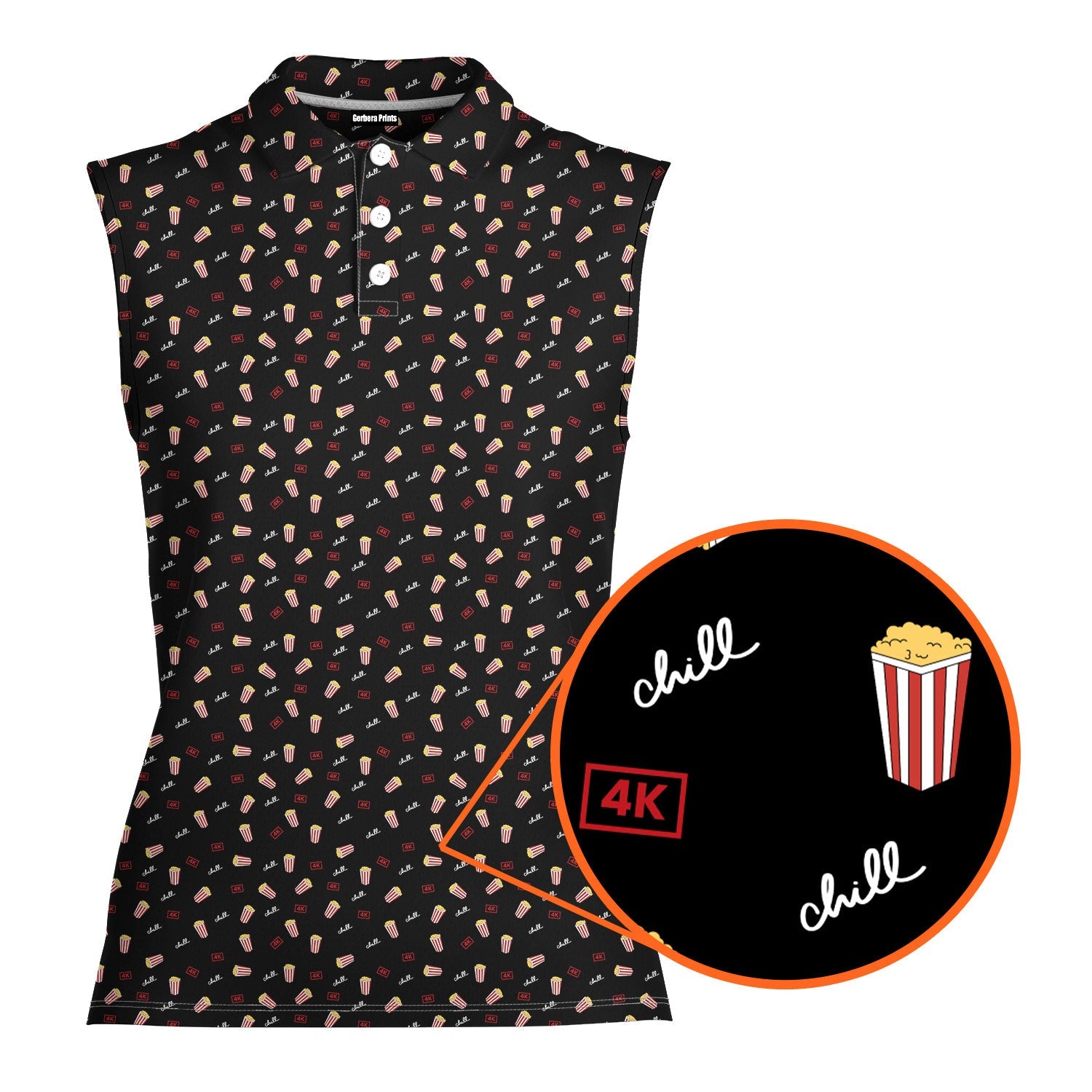 Netflix and Chill-Women Sleeveless Polo Shirt-Gerbera Prints
