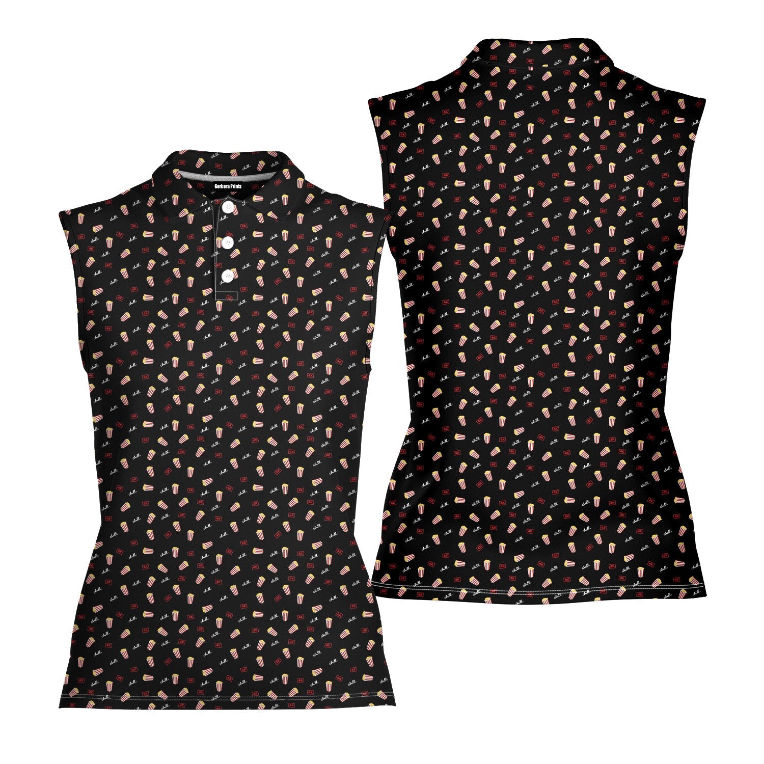 Netflix and Chill-Women Sleeveless Polo Shirt-Gerbera Prints