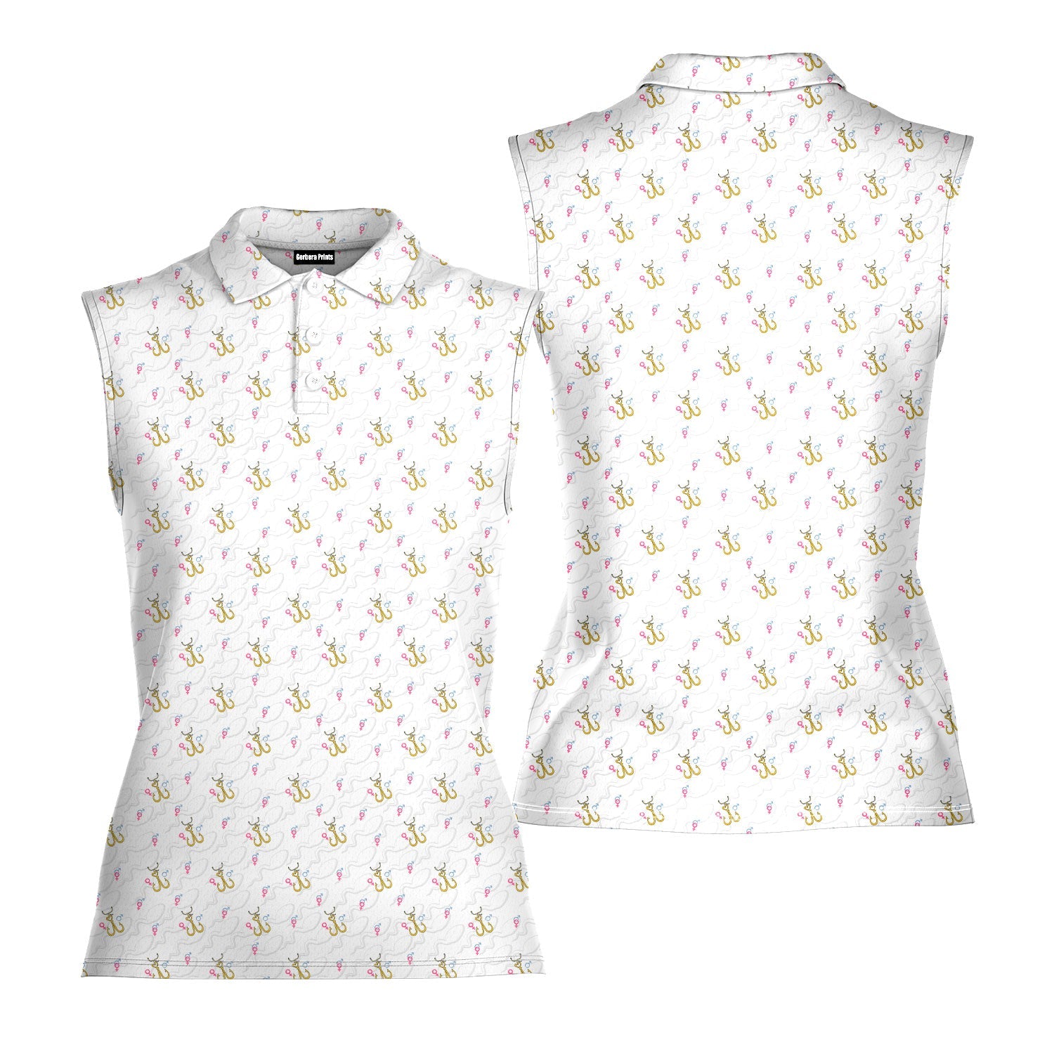 Hook Up-Women Sleeveless Polo Shirt-Gerbera Prints