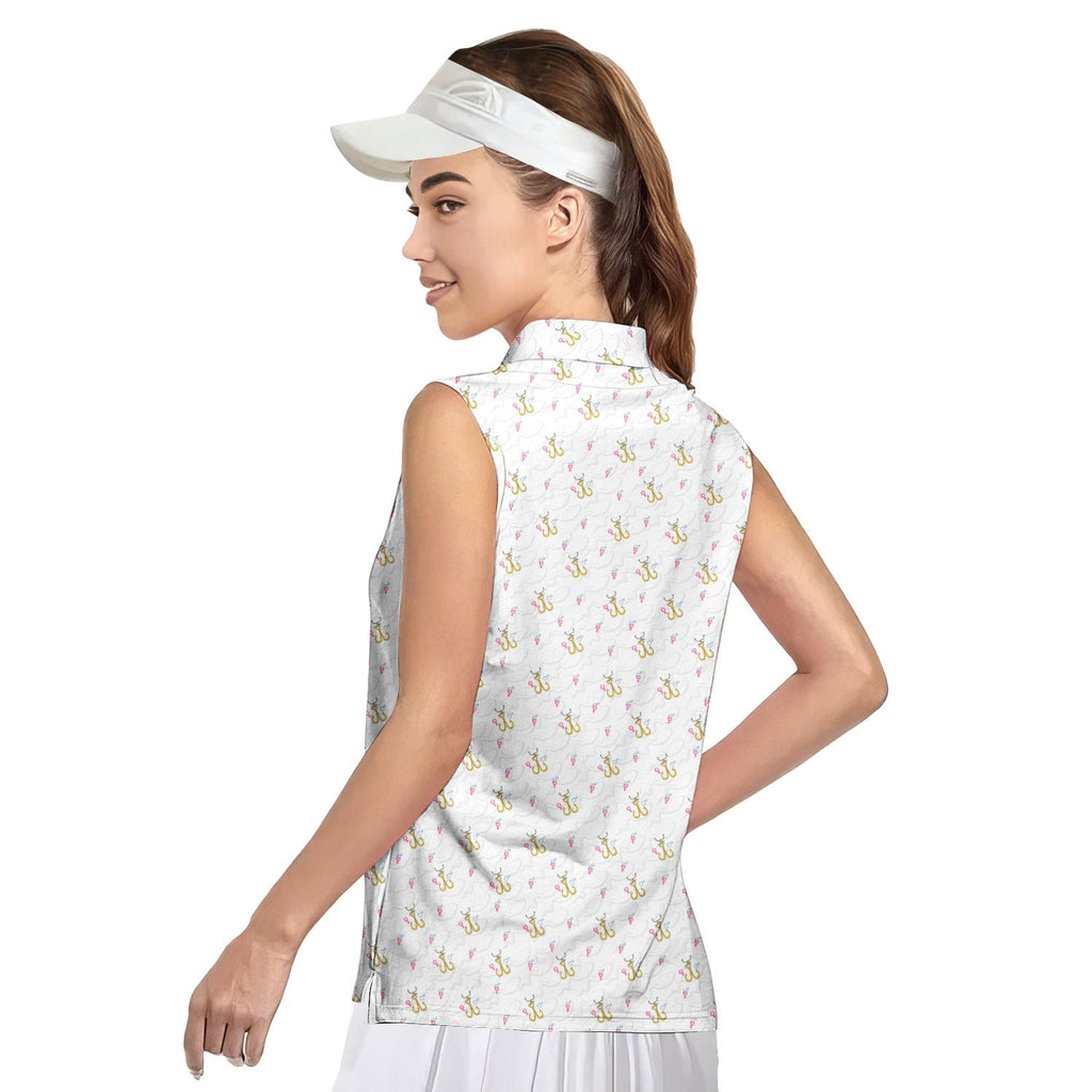 Hook Up-Women Sleeveless Polo Shirt-Gerbera Prints