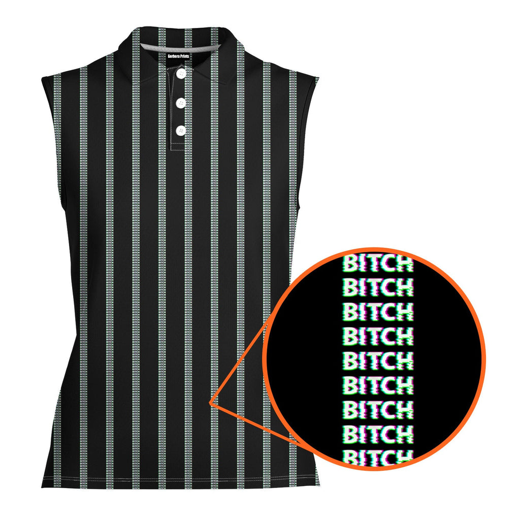 B*tch-Women Sleeveless Polo Shirt-Gerbera Prints