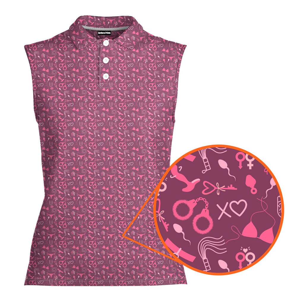 Pleasure Chest-Women Sleeveless Polo Shirt-Gerbera Prints