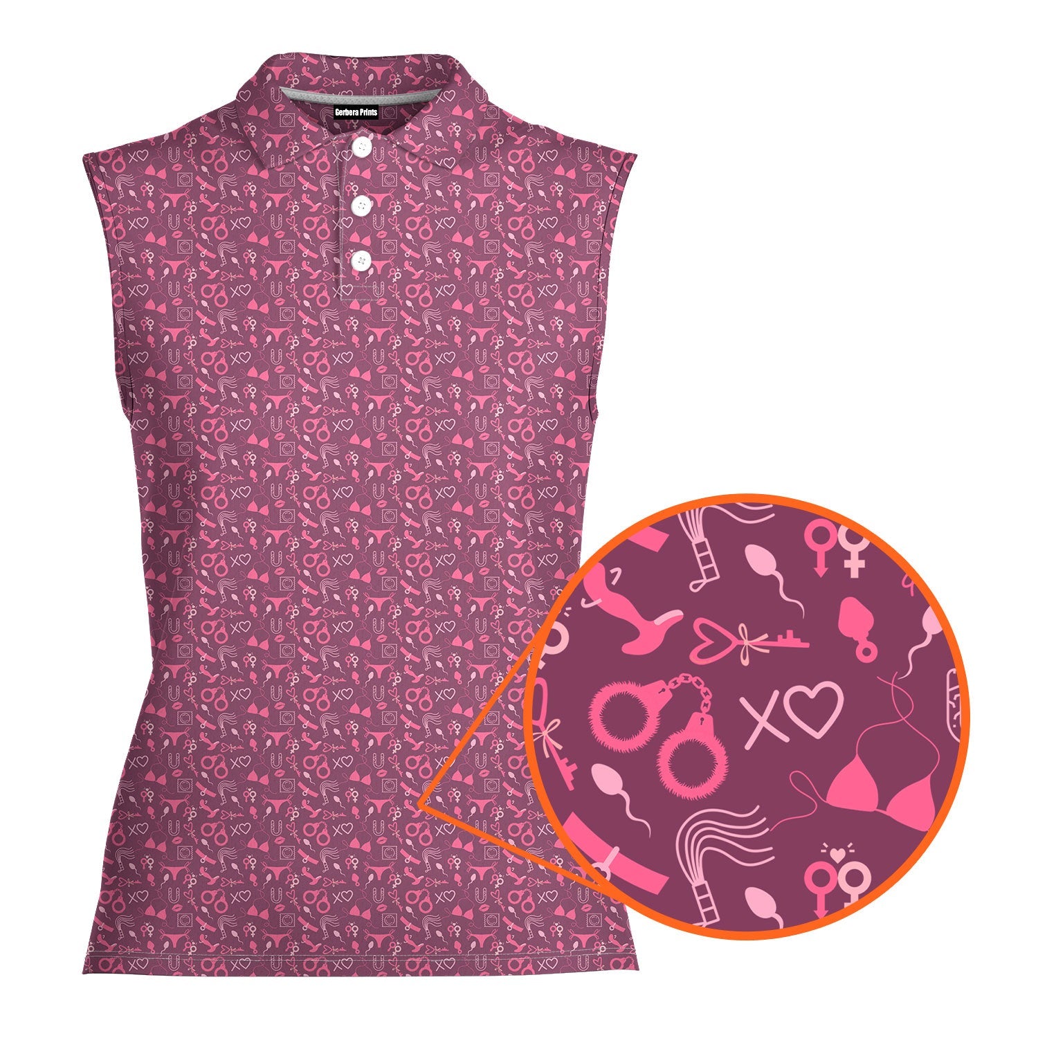 Pleasure Chest-Women Sleeveless Polo Shirt-Gerbera Prints