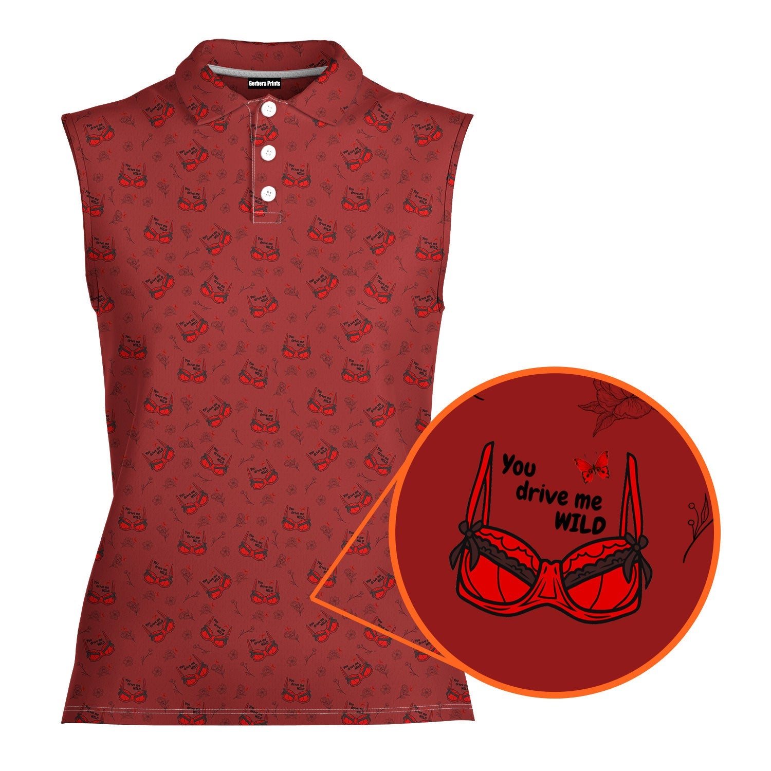 You Drive Me Wild-Women Sleeveless Polo Shirt-Gerbera Prints