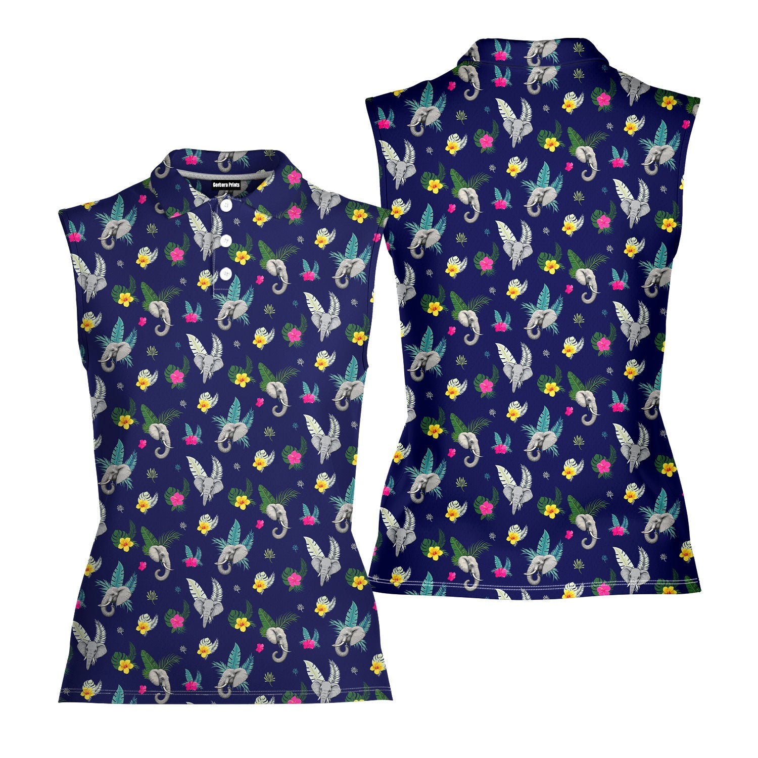 Big Trunk-Women Sleeveless Polo Shirt-Gerbera Prints