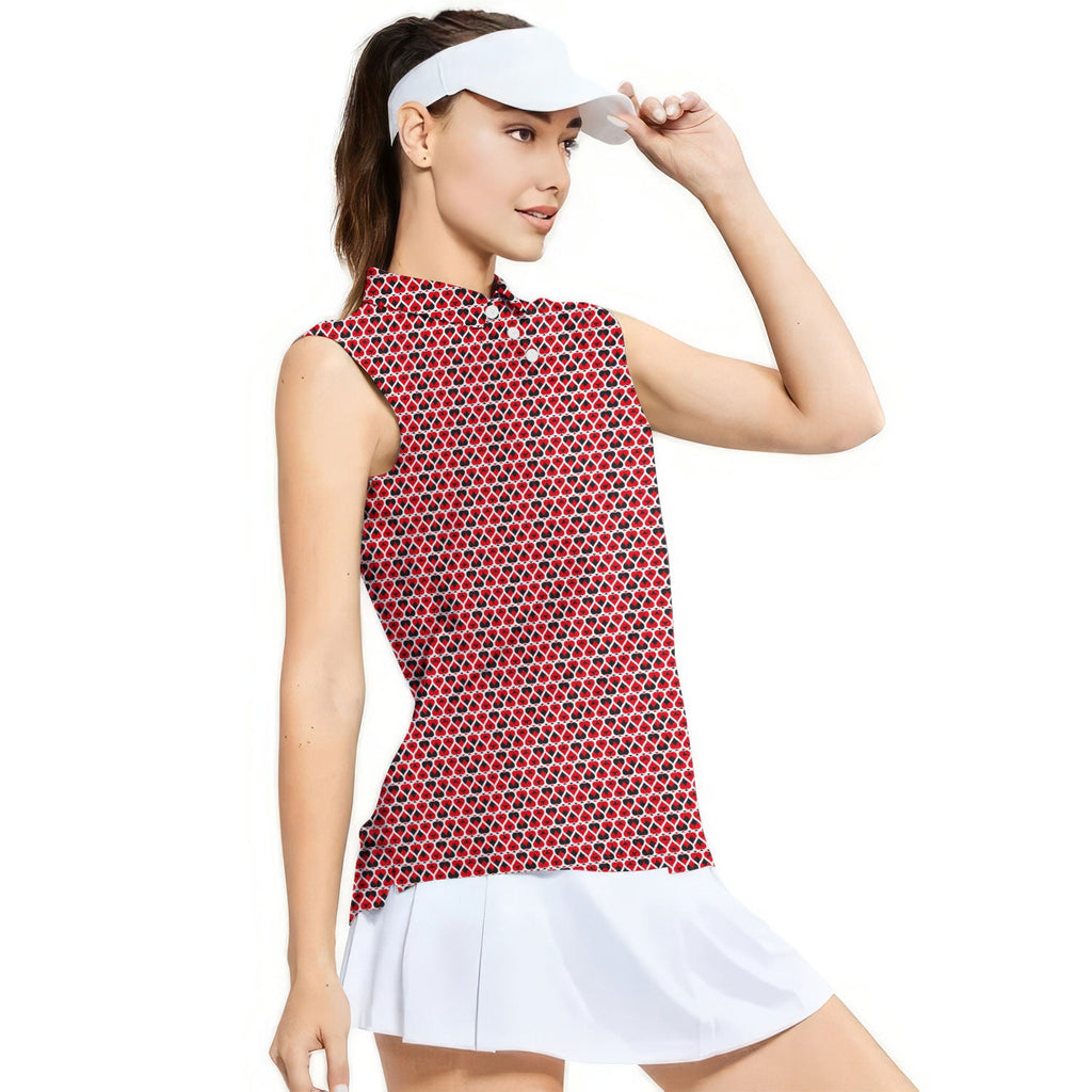 Turned On-Women Sleeveless Polo Shirt-Gerbera Prints