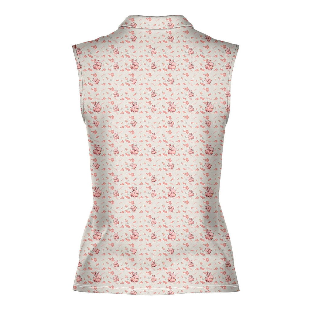 Makin Bacon-Women Sleeveless Polo Shirt-Gerbera Prints