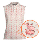 Makin Bacon-Women Sleeveless Polo Shirt-Gerbera Prints