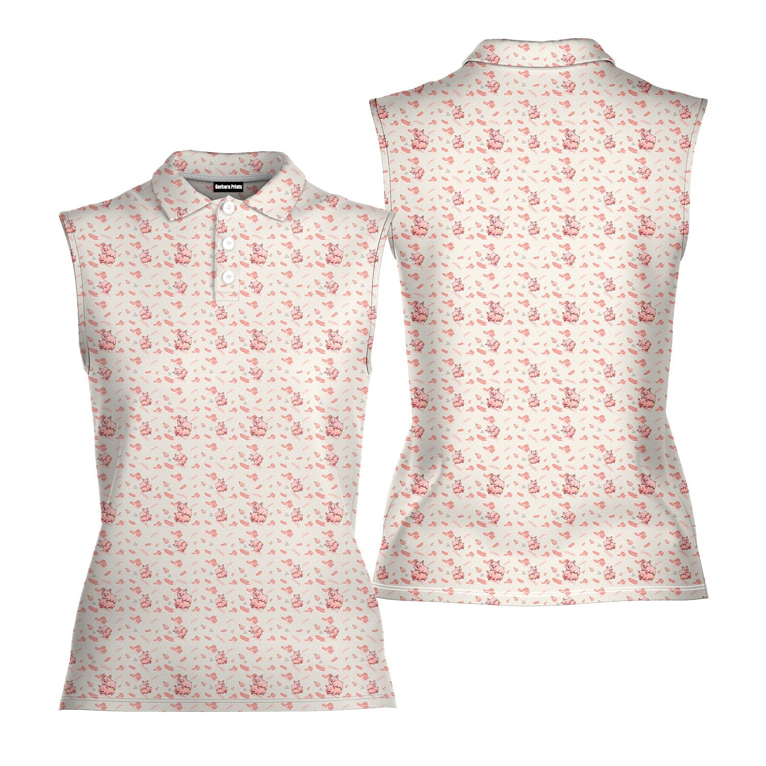 Makin Bacon-Women Sleeveless Polo Shirt-Gerbera Prints