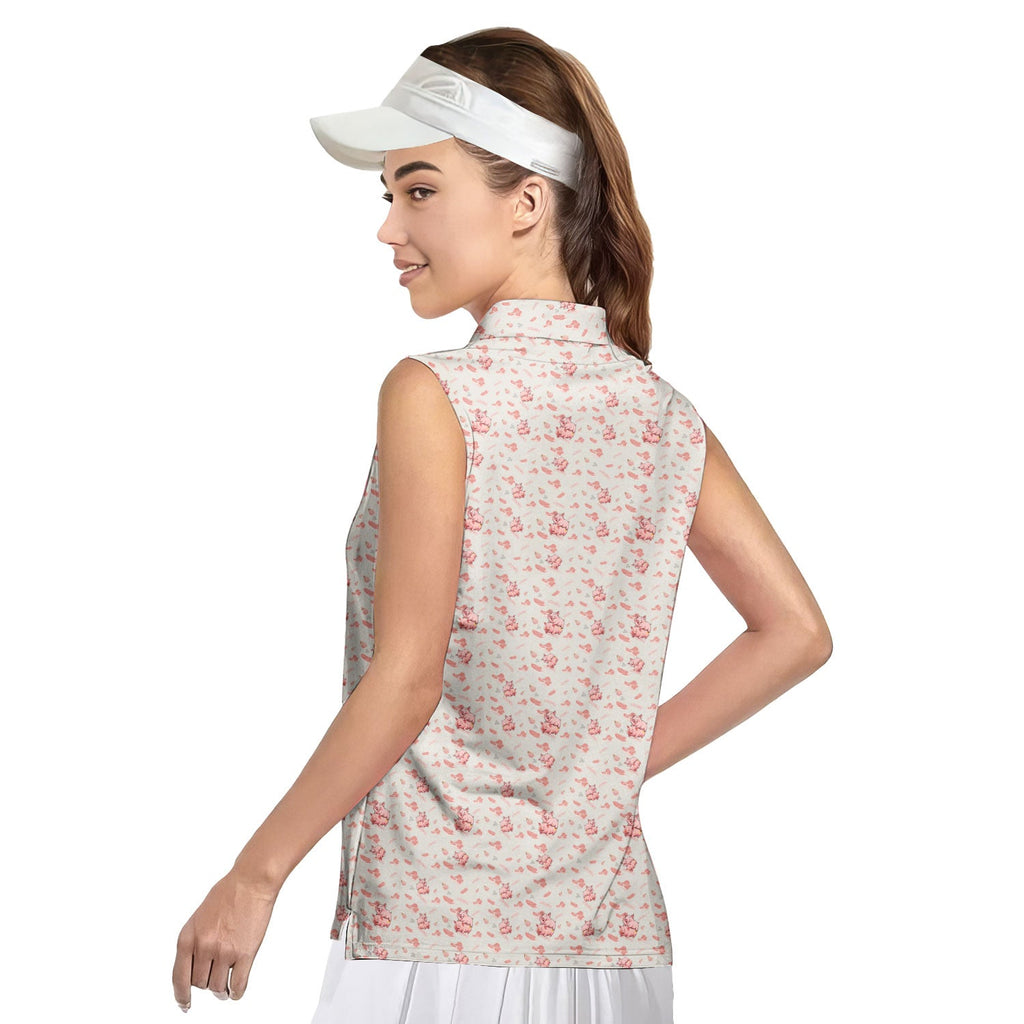 Makin Bacon-Women Sleeveless Polo Shirt-Gerbera Prints