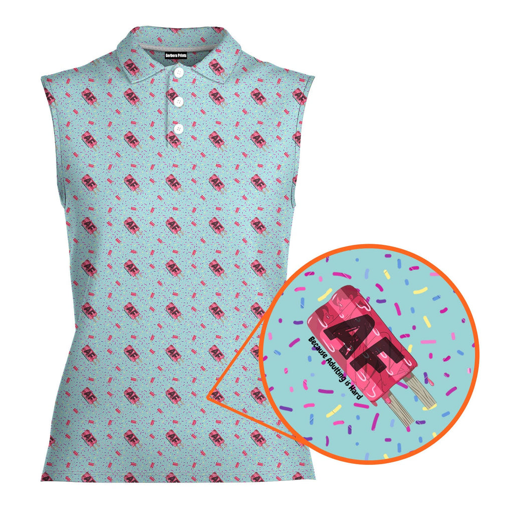AF Because Adulting is Hard-Women Sleeveless Polo Shirt-Gerbera Prints