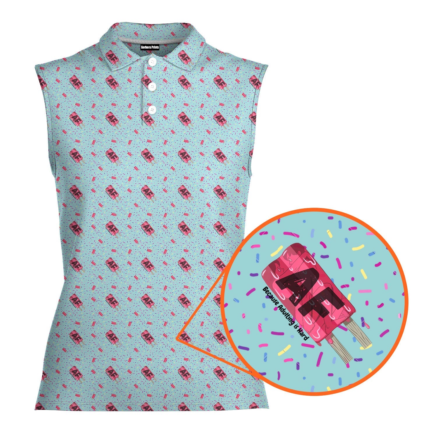 AF Because Adulting is Hard-Women Sleeveless Polo Shirt-Gerbera Prints