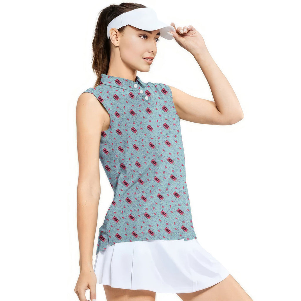 AF Because Adulting is Hard-Women Sleeveless Polo Shirt-Gerbera Prints