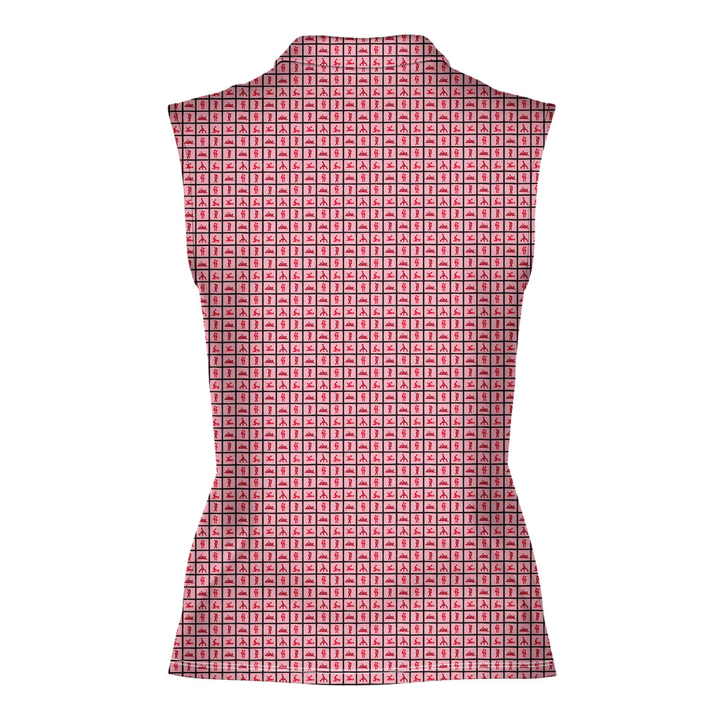 XO-Women Sleeveless Polo Shirt-Gerbera Prints