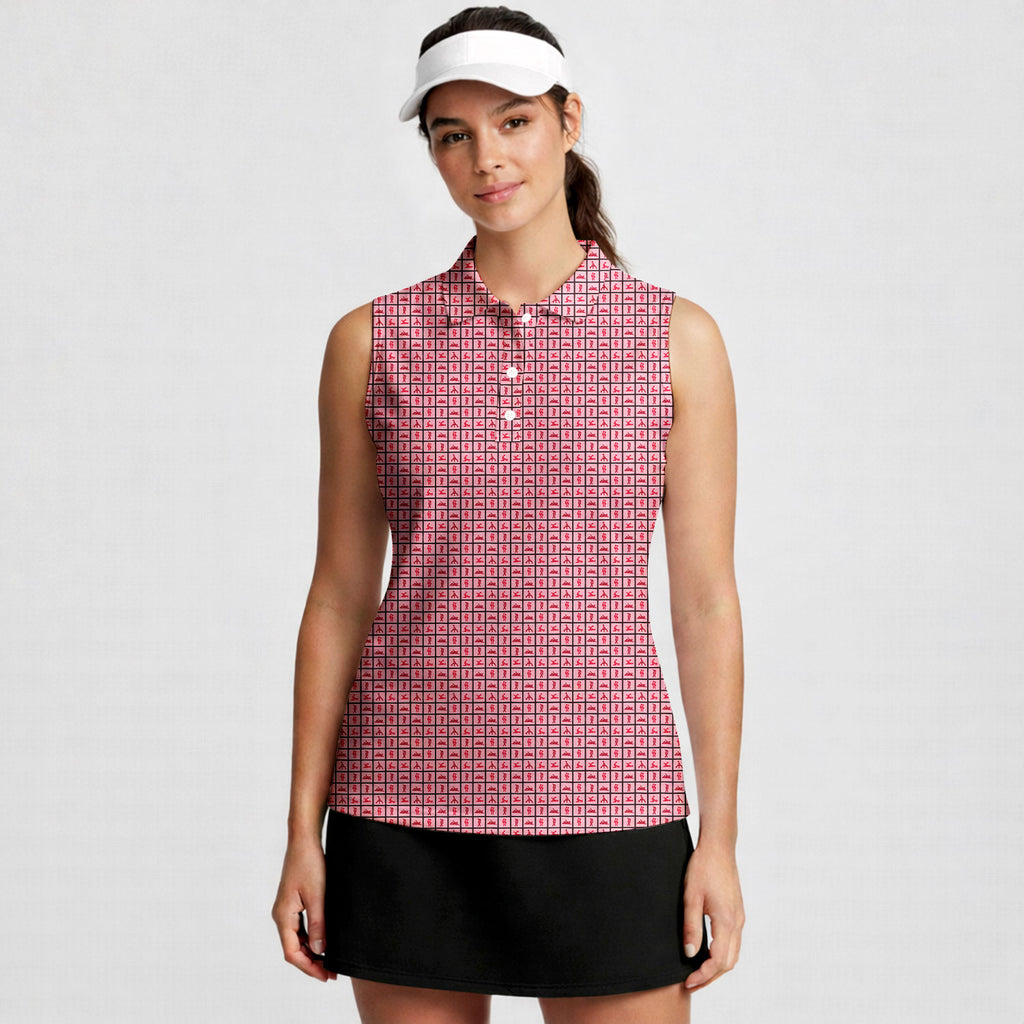 XO-Women Sleeveless Polo Shirt-Gerbera Prints