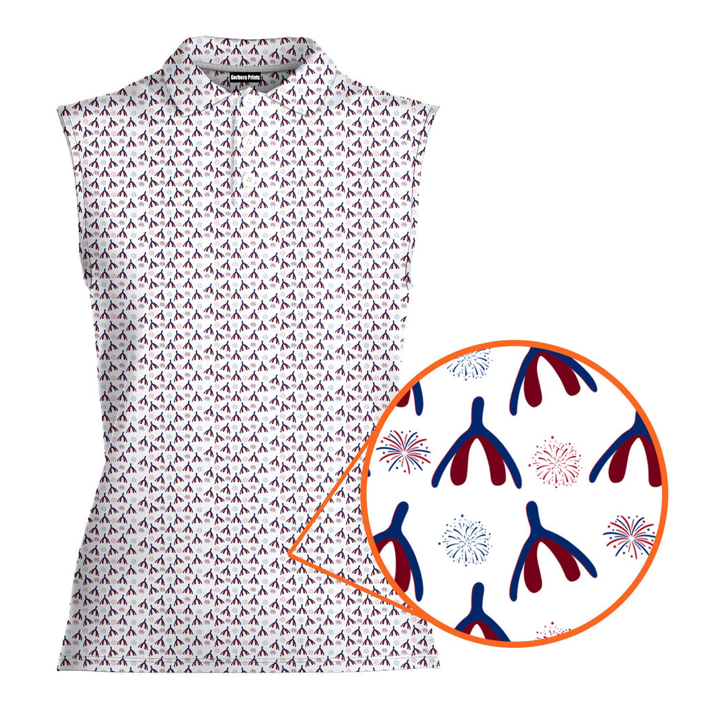 Bubbies-Women Sleeveless Polo Shirt-Gerbera Prints