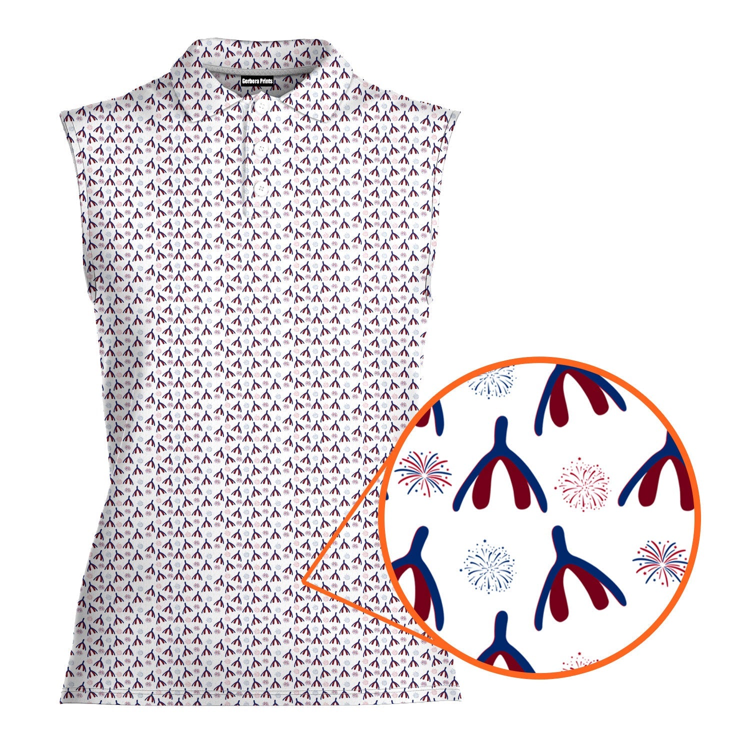 Bubbies-Women Sleeveless Polo Shirt-Gerbera Prints
