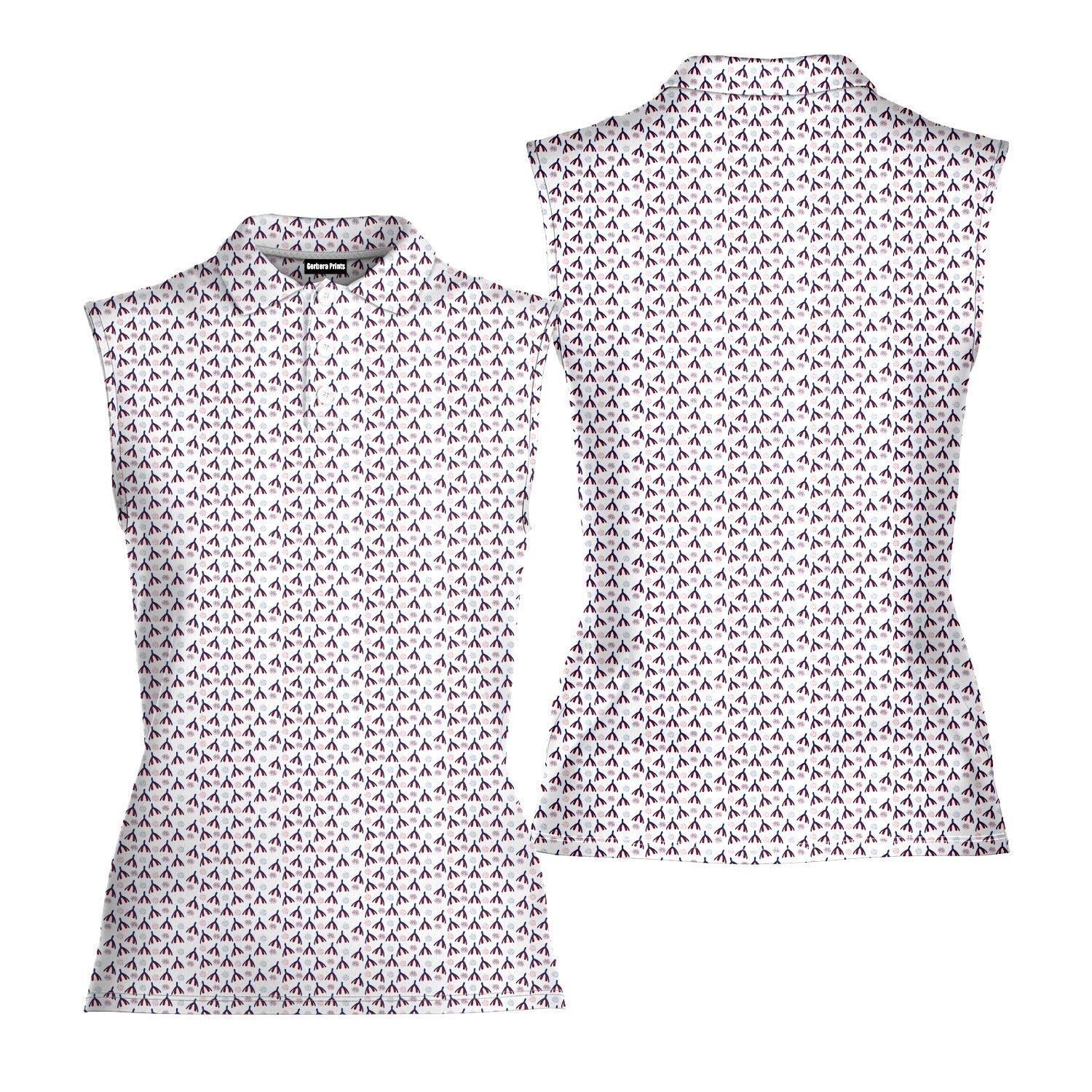 Bubbies-Women Sleeveless Polo Shirt-Gerbera Prints